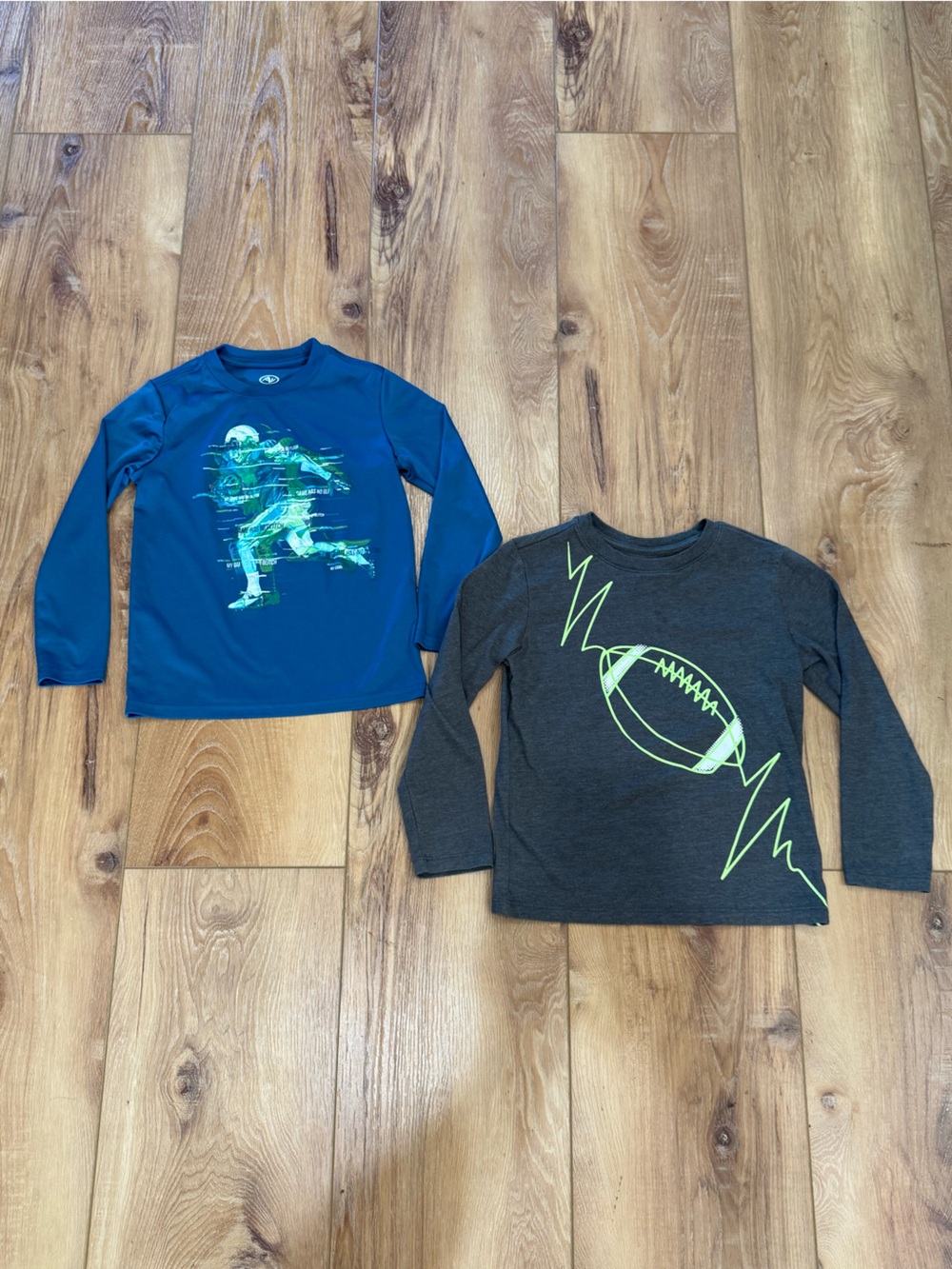 Boys Blue and Gray Football Long Sleeve Shirts